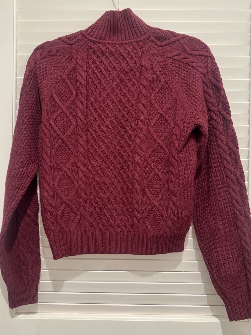 Aritzia-Sunday Best Burgundy Cable-Knit Half-Zip Turtleneck Sweater - Picture 2 of 5